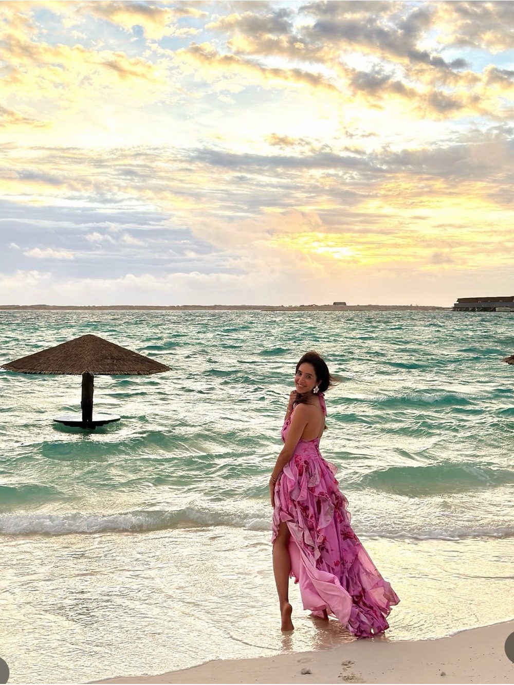 Pink Floral High-Low Beach Dress - Elegant Summer Style